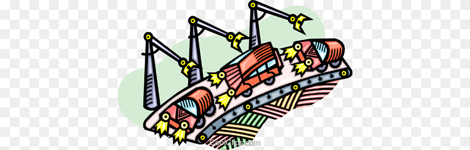 Automobile Assembly Line Royalty Vector Clip Art Illustration, Amusement Park, Fun, Roller Coaster, Bulldozer Free Png