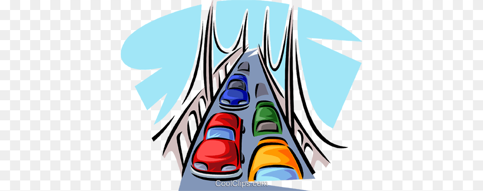 Automobiles On A Bridge Royalty Vector Clip Art Cars Driving Over A Bridge, Road, Transportation, Vehicle Png