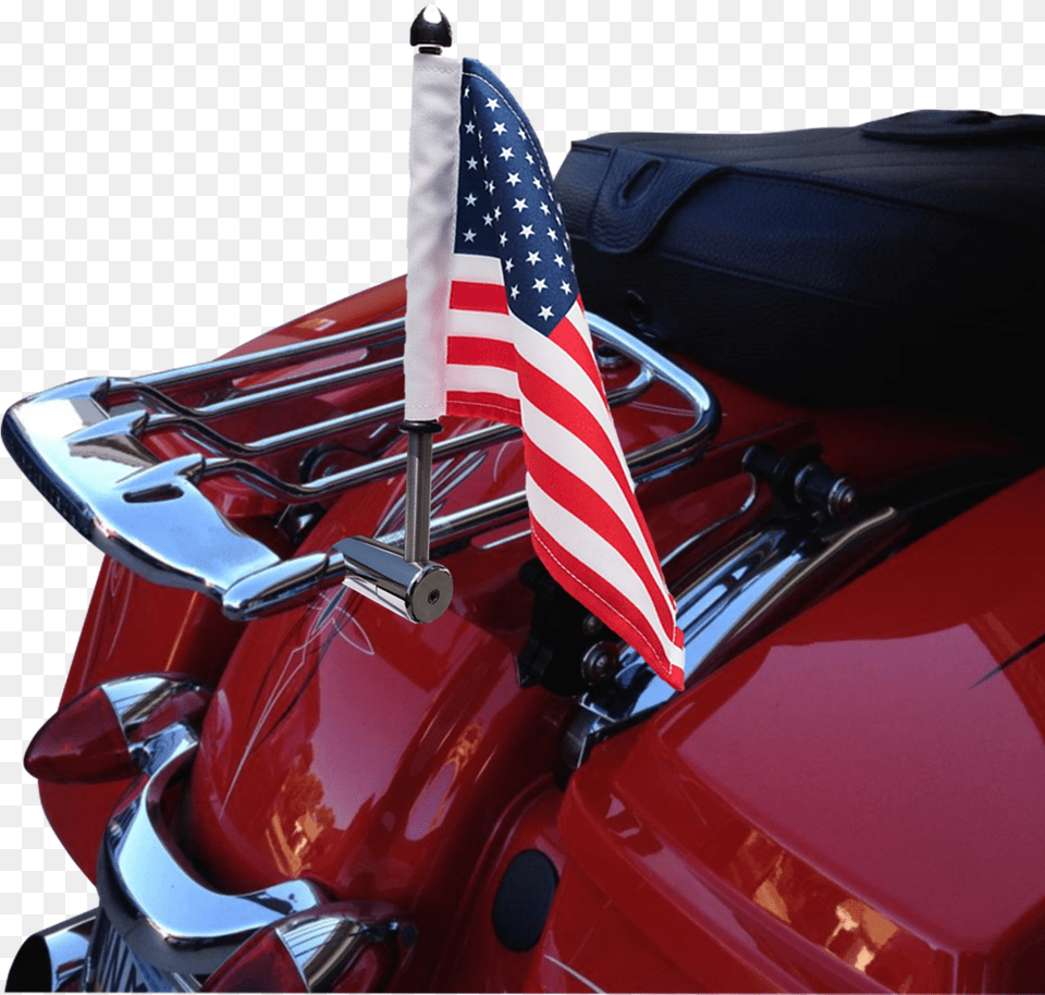 Automotive 1 Flagpole And 2 Usa Flag Motorcycle Flagpole Flag Of The United States, American Flag, Transportation, Vehicle Free Png Download