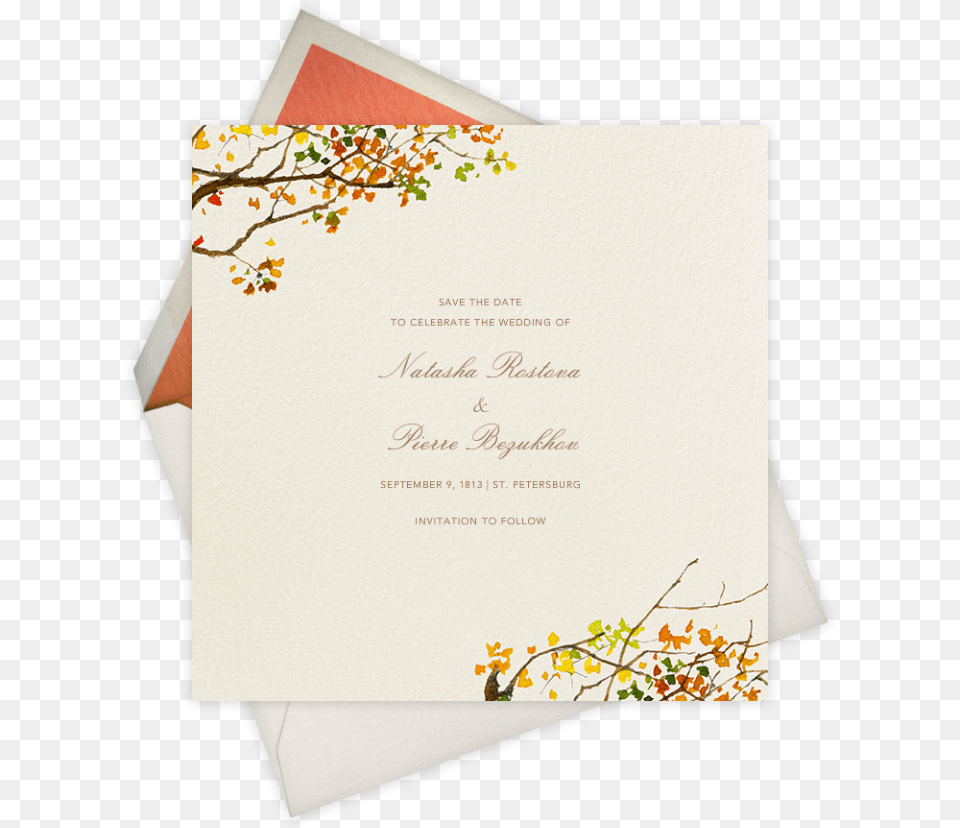 Autumn Boughs Save The Date Wedding Envelope, Greeting Card, Mail, Text, Flower Free Png