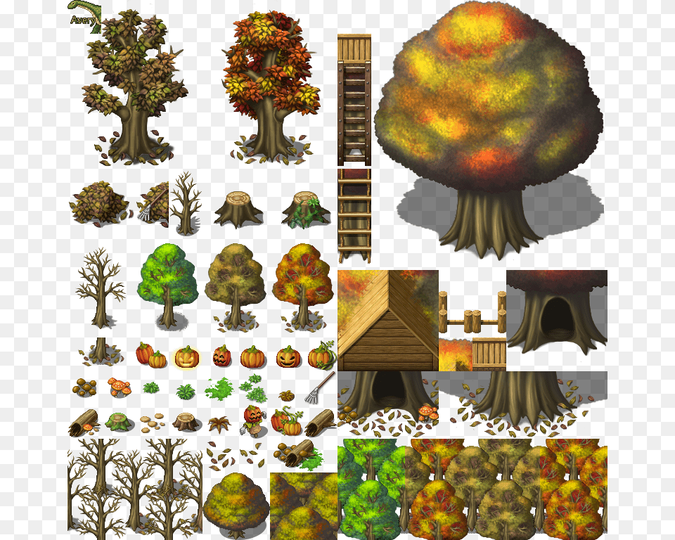 Autumn Fall Trees Tree House Pumpkins Nature Rpg Maker Mv Autumn Tilesets, Vegetation, Plant, Pattern, Accessories Free Png Download