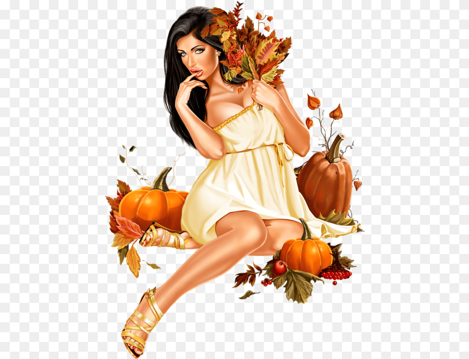 Autumn Girl 2 By Rzhevskii Flower Images Horror Art Illustration, Adult, Person, Woman, Female Png Image
