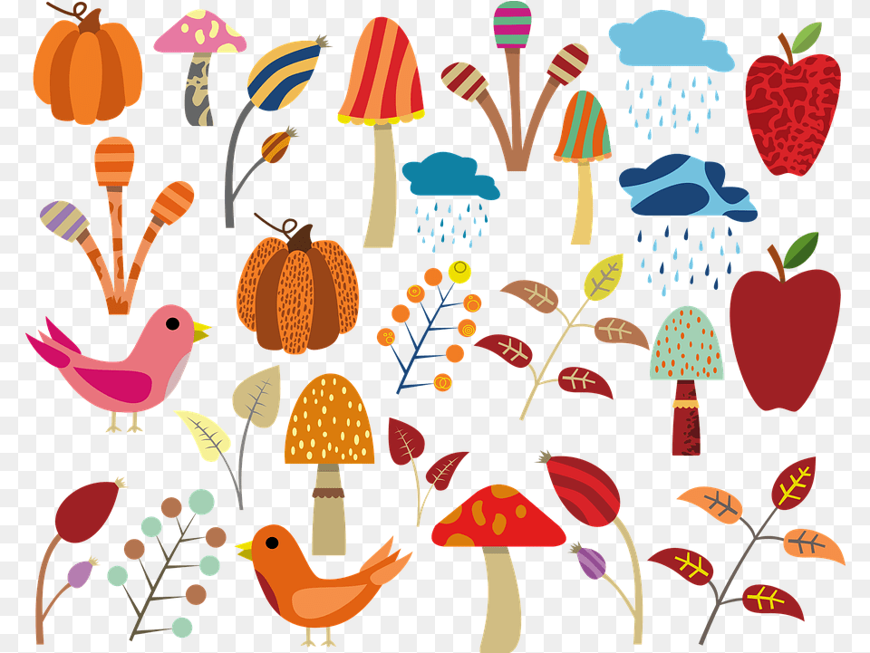 Autumn Icon Apple Birds Pumpkin Fresh, Pattern, Fungus, Plant, Art Free Png Download