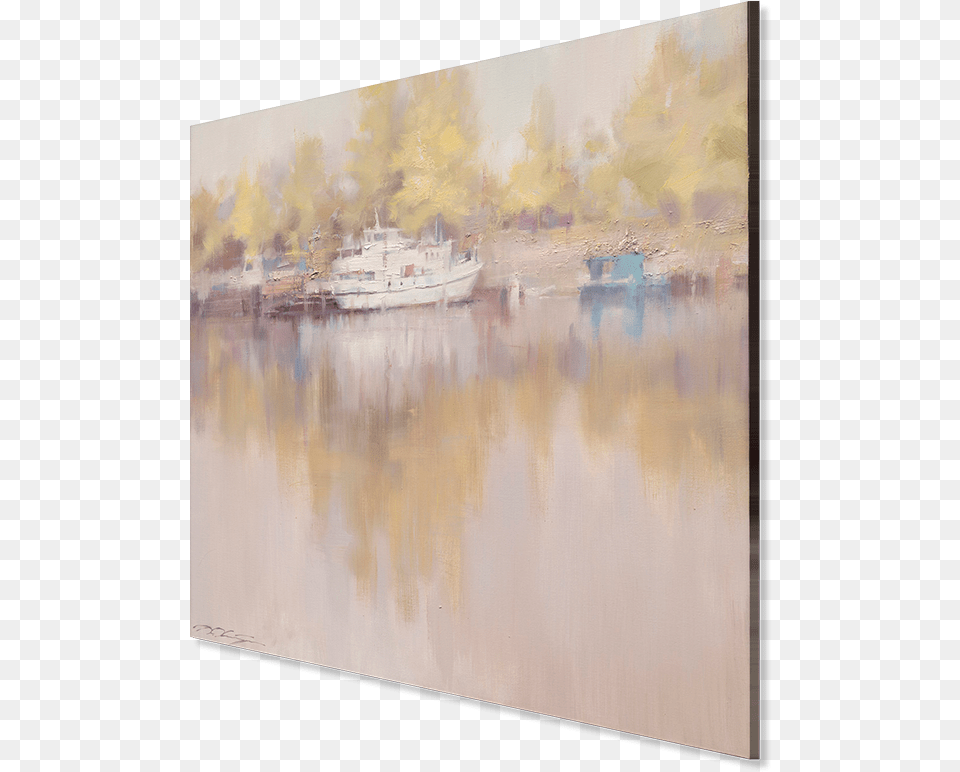 Autumn In Backwater Artist Denis Oktyabr Painting, Art, Boat, Transportation, Vehicle Png Image