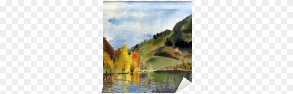 Autumn Landscape Painted By Watercolor Wall Mural, Art, Painting, Outdoors, Nature Png Image