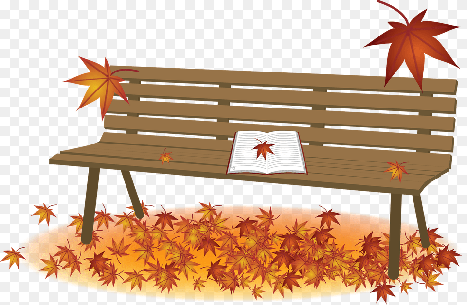 Autumn Leaves On And Under Park Bench Clipart, Furniture, Leaf, Plant, Tree Free Png
