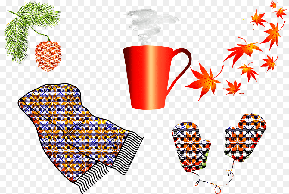 Autumn Scarf Mittens Cold Weather Hot Tea, Leaf, Plant, Tree Png Image