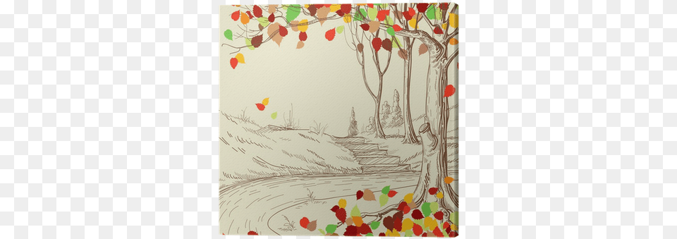 Autumn Tree In The Park Sketch Bright Leaves Falling Drawing Scenes From Nature Activity Book, Art, Painting, Floral Design, Graphics Free Transparent Png