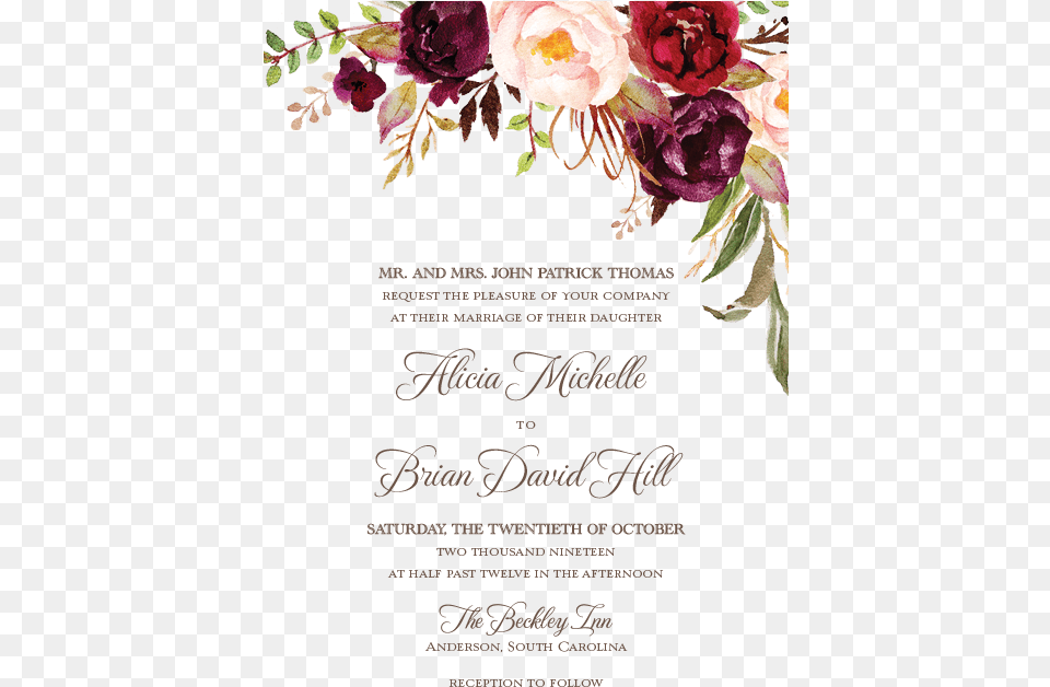 Autumn Wedding Invitations With The Combination Of Wine Wedding Label, Advertisement, Poster, Flower, Plant Png Image