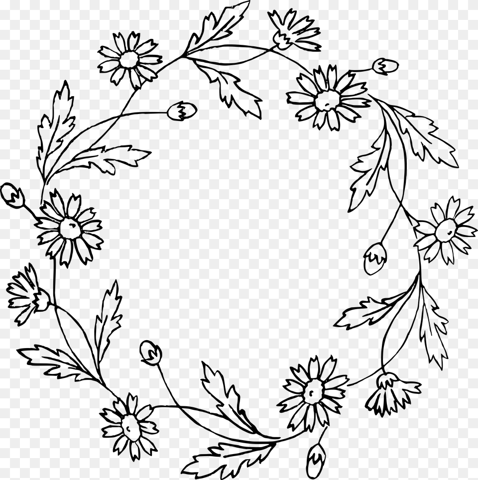 Autumn Wreath Black And White Simple Flowers Drawing, Art, Floral Design, Graphics, Pattern Png Image