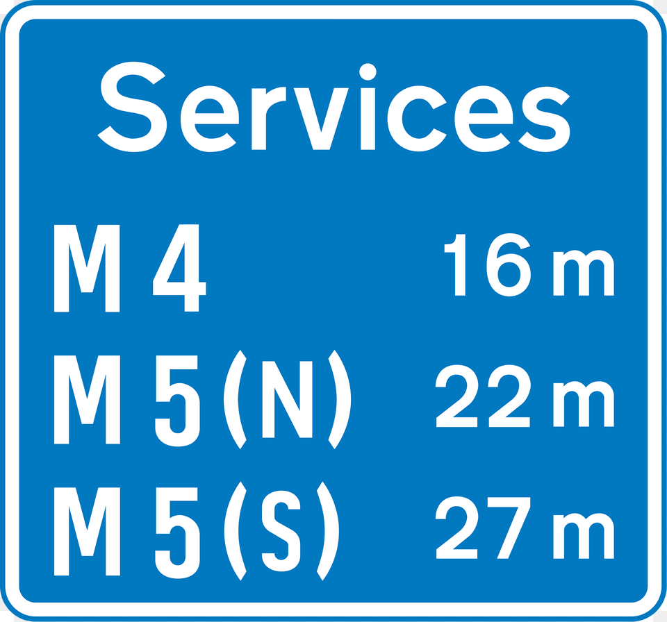 Availability Of Motorway Service Areas Ahead With Distances Clipart, Sign, Symbol, Text, Road Sign Free Png