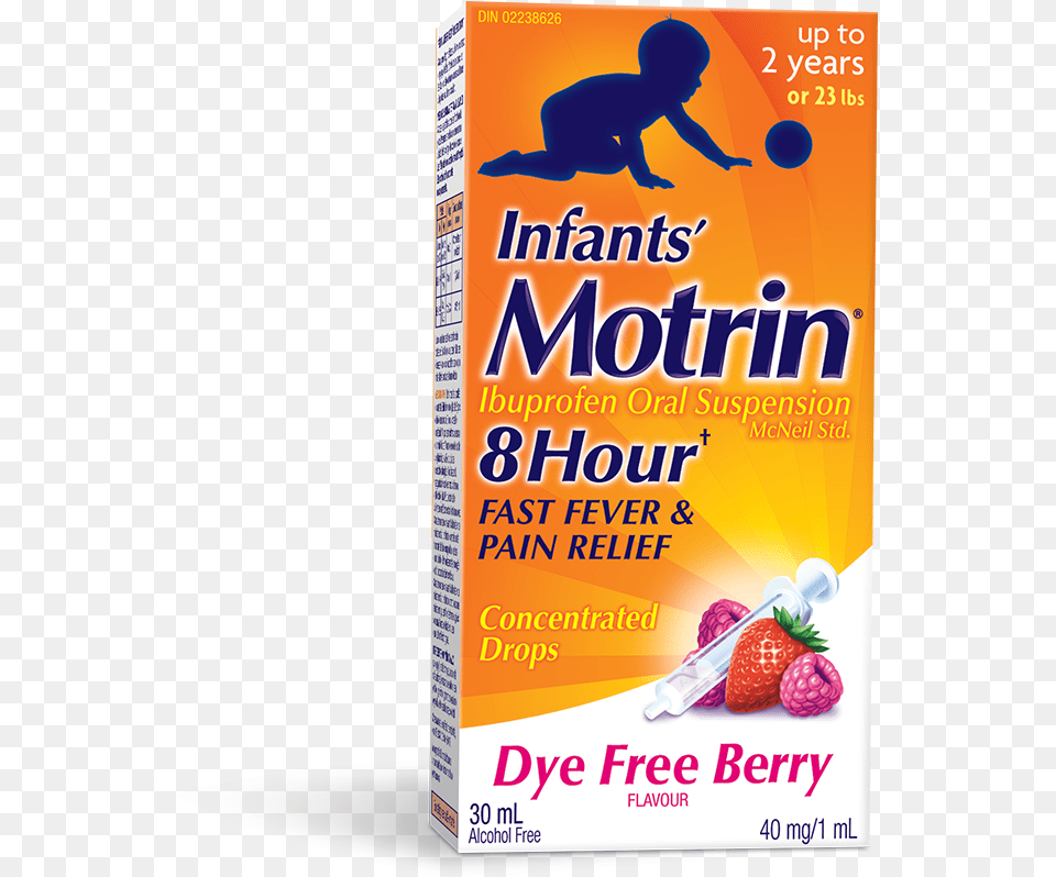 Available In Non Staining Dye Berry Flavour Infant Motrin Concentration, Advertisement, Baby, Person, Plant Free Png