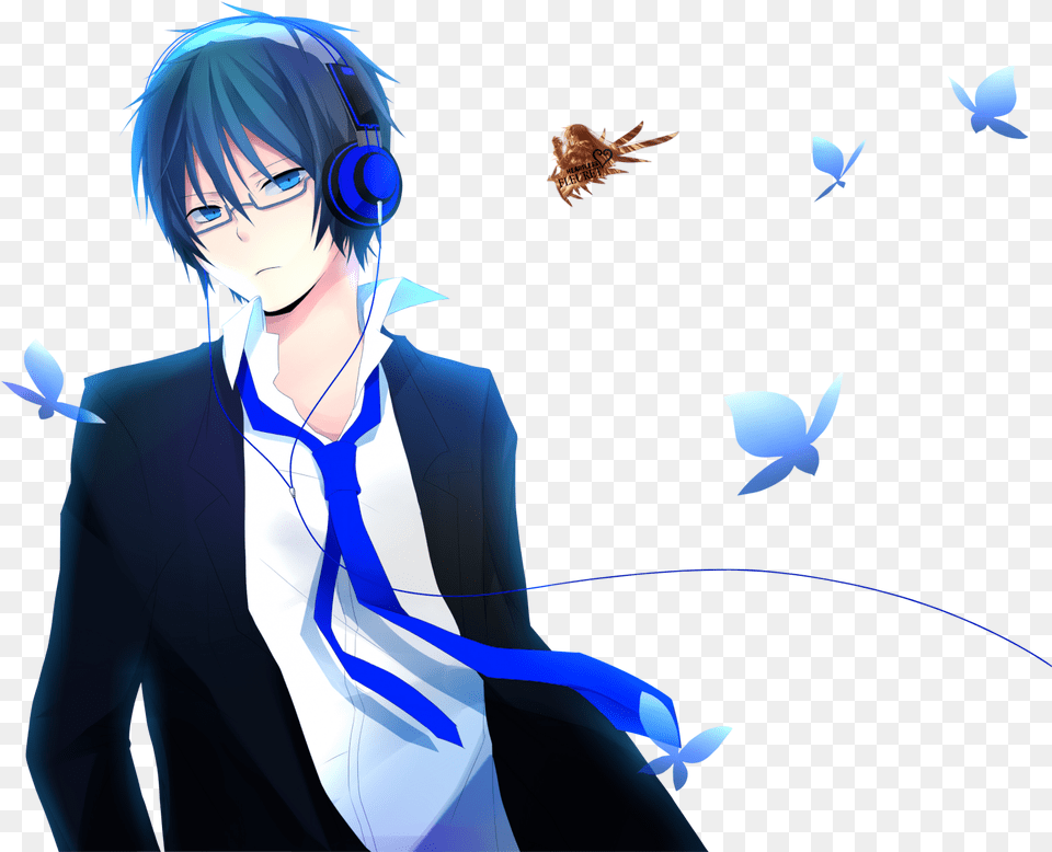 Avatars Anime Boy With Blue Hair And Glasses, Adult, Publication, Person, Female Free Transparent Png