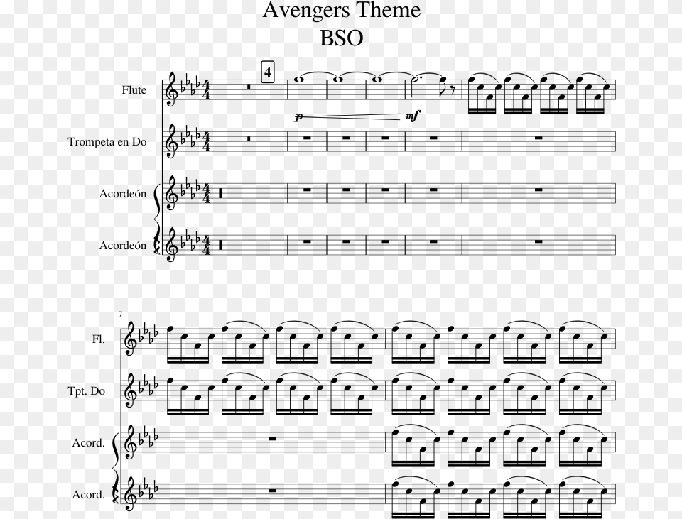Avengers Theme Bso Sheet Music 1 Of 3 Pages Sheet Music, Gray Free Transparent Png