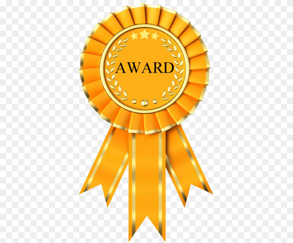 Award Ribbon Badge Clipart Background Award Ribbon, Gold, Logo, Symbol, Trophy Free Transparent Png