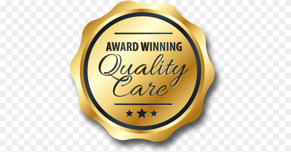 Award Winning Quality Care Seal Calligraphy, Gold, Logo Png