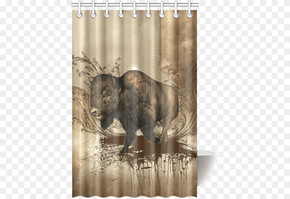 Awesome Bison On Vintage Background Shower Curtain, Animal, Bear, Mammal, Wildlife Free Png Download