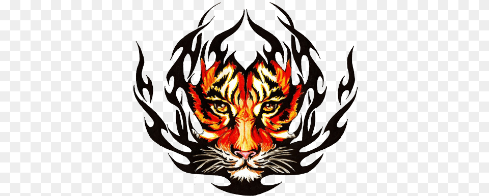 Awesome Colored Tribal Tiger Tattoo Design Tribal Tattoos, Emblem, Symbol, Person Free Png