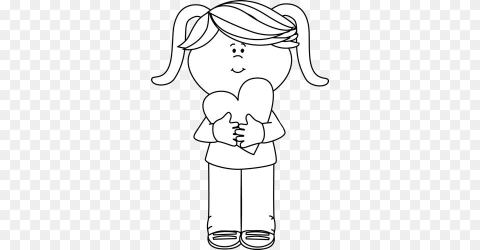 Awesome Design Heart Black And White Girl Valentine Girl Clipart Black And White, Baby, Person, People, Art Free Transparent Png