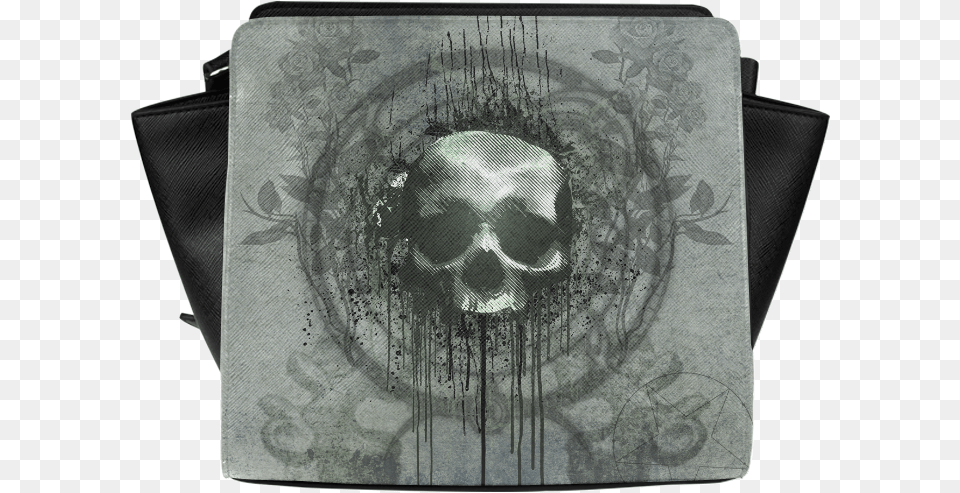 Awesome Skull With Bones And Grunge Satchel Bag Skull, Art, Accessories, Drawing, Cushion Png Image