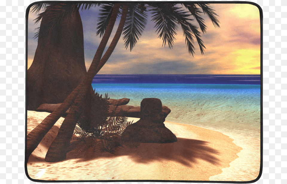 Awesome Sunset Over A Tropical Island Beach Mat 78 Led Backlit Lcd Display, Water, Sea, Summer, Tree Free Png