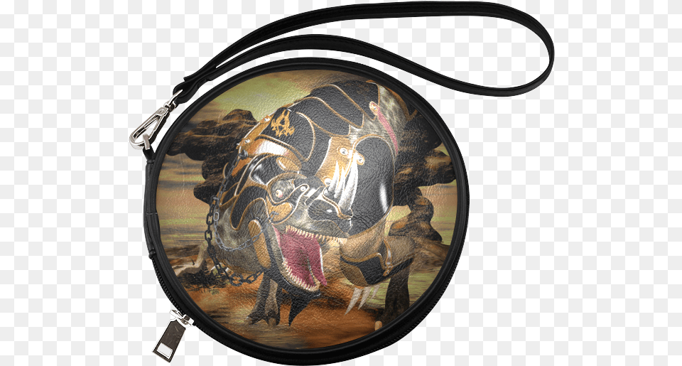 Awesome T Rex With Armor Round Makeup Bag Cosmetics, Accessories, Handbag, Animal, Canine Free Png Download