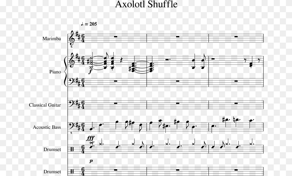Axolotl Shuffle Sheet Music For Piano Percussion The Humbling River, Gray Free Png