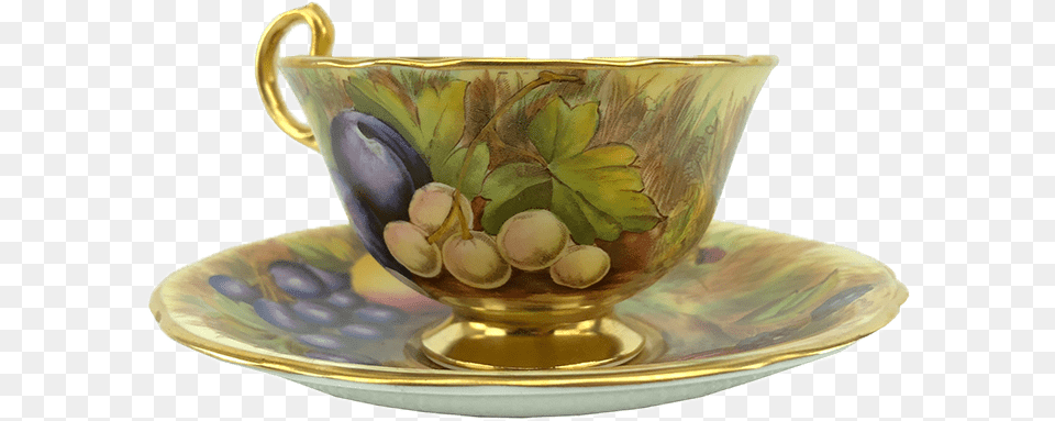 Aynsley England Hand Painted Orchard Fruits Tea Cup Saucer Png Image