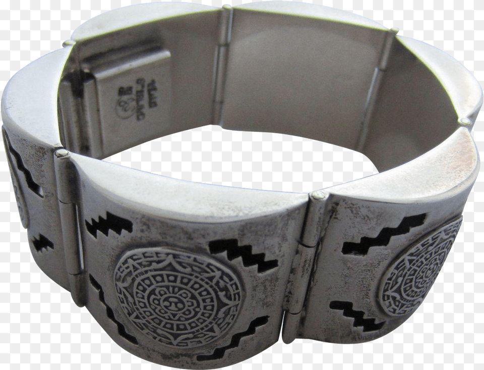 Aztec Calendar Shadow Box Signed Mexican Sterling Silver Bracelet, Accessories, Cuff, Jewelry, Wristwatch Png Image