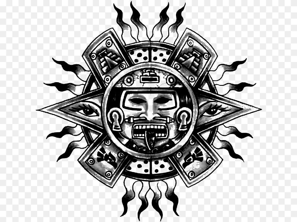 Aztec God Aztec Sun Tattoo, Emblem, Logo, Symbol, Badge Free Png Download