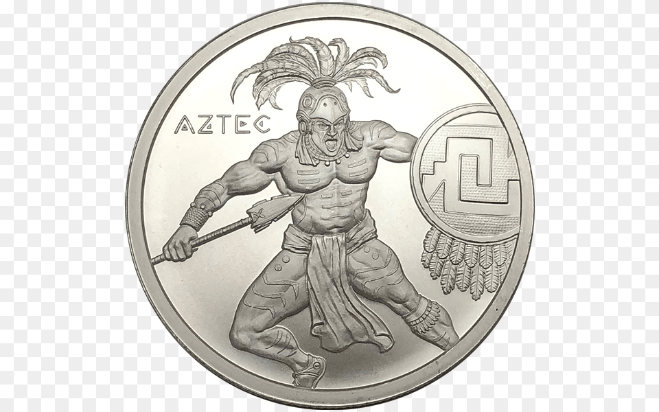 Aztec Warrior Silver Front Aztec 1 Oz Silver Round Warrior Series, Baby, Person, Coin, Money Free Png