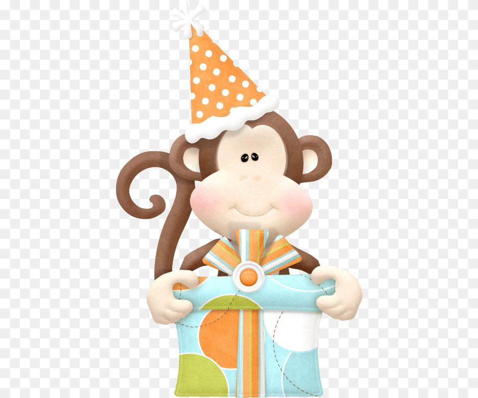 B Party Animals Monkey With Birthday Cake Cartoon, Clothing, Hat, Party Hat Png