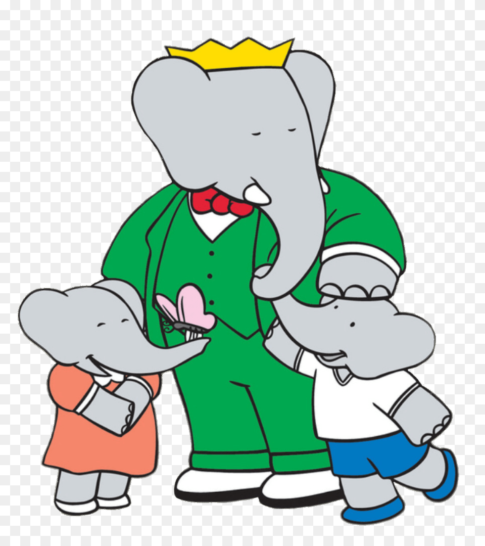 Babar The Elephant With Flora And Pom, Cartoon, Baby, Person Free Png Download