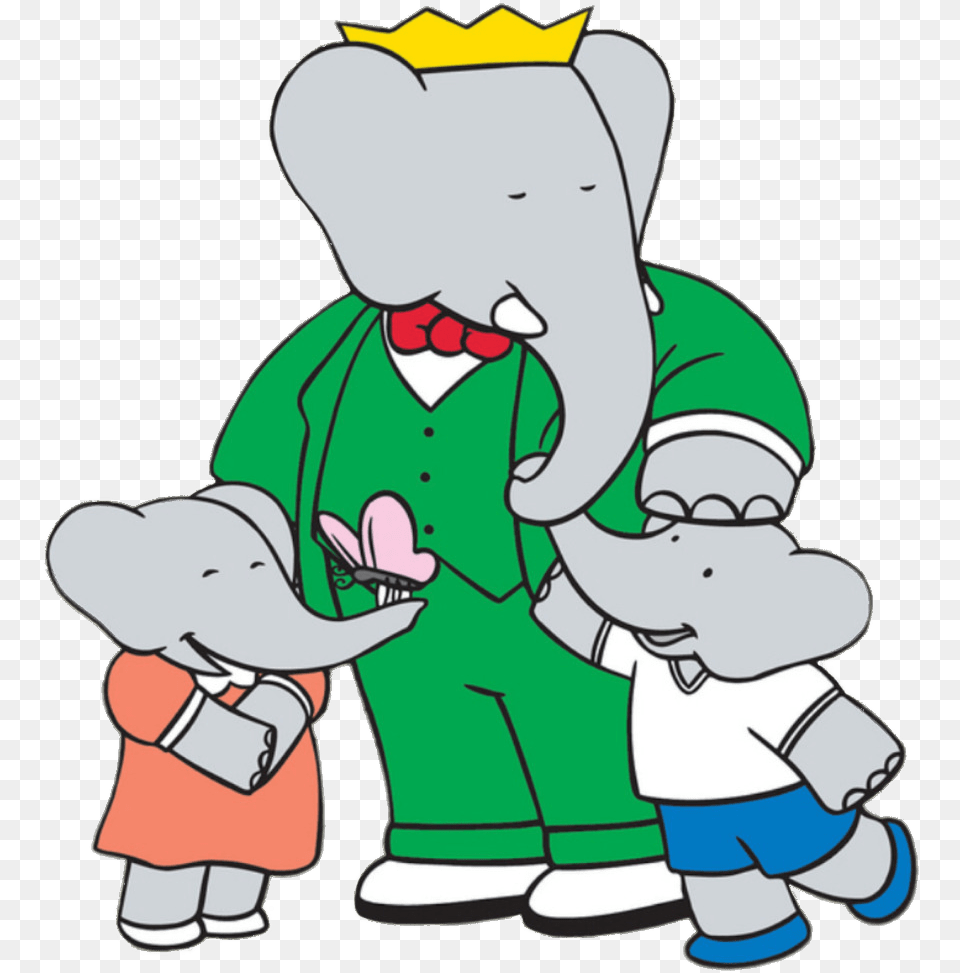 Babar The Elephant With Flora And Pom Cartoon Babar, Baby, Person, Face, Head Png