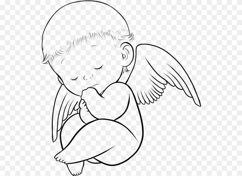 Babies Clipart Angel Wing Baby Angel Clipart Black And White, Gray Png Image
