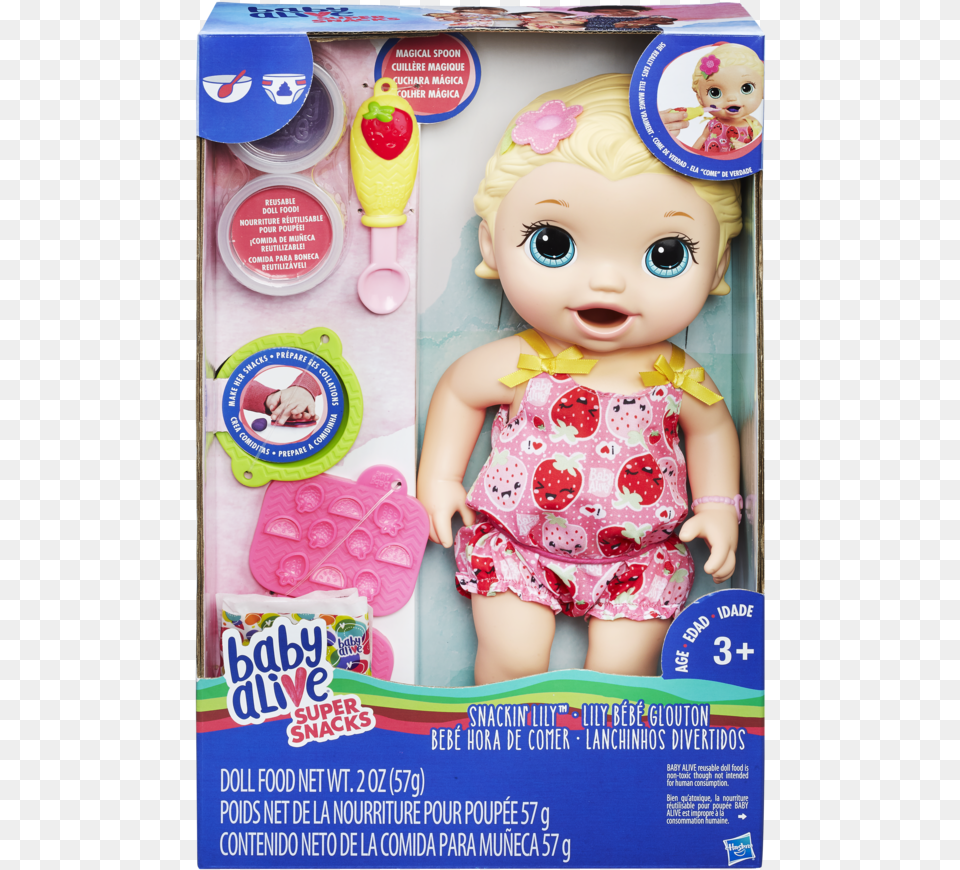 Baby Alive Super Snacks Snackin Lily Blonde Hair, Doll, Toy, Person, Tape Png Image