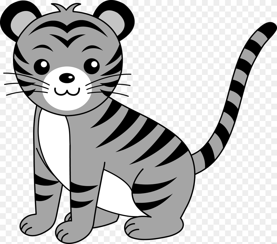 Baby Animal Clipart Black And White Tiger Face Easy Drawing, Stencil, Head, Person, Bear Free Png Download