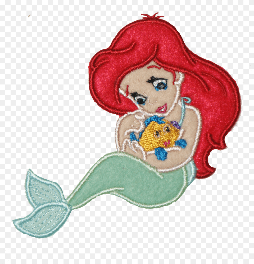 Baby Ariel Little Mermaid Luxury Personalised Applique Cartoon, Pattern, Embroidery, Face, Head Png Image