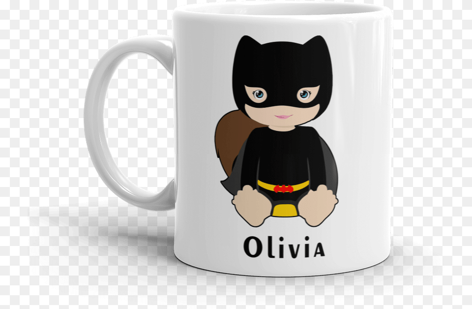 Baby Bat Woman Customized Mug With Kid Name Mug, Cup, Person, Face, Head Free Png