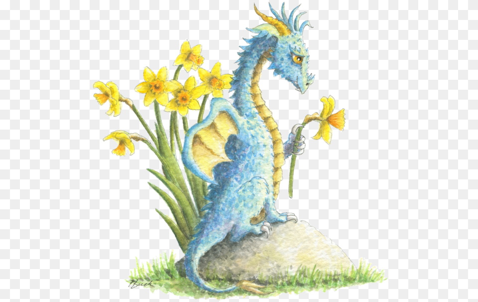 Baby Blue Daffodil Dragon Birthday, Plant, Flower, Animal, Mammal Png Image