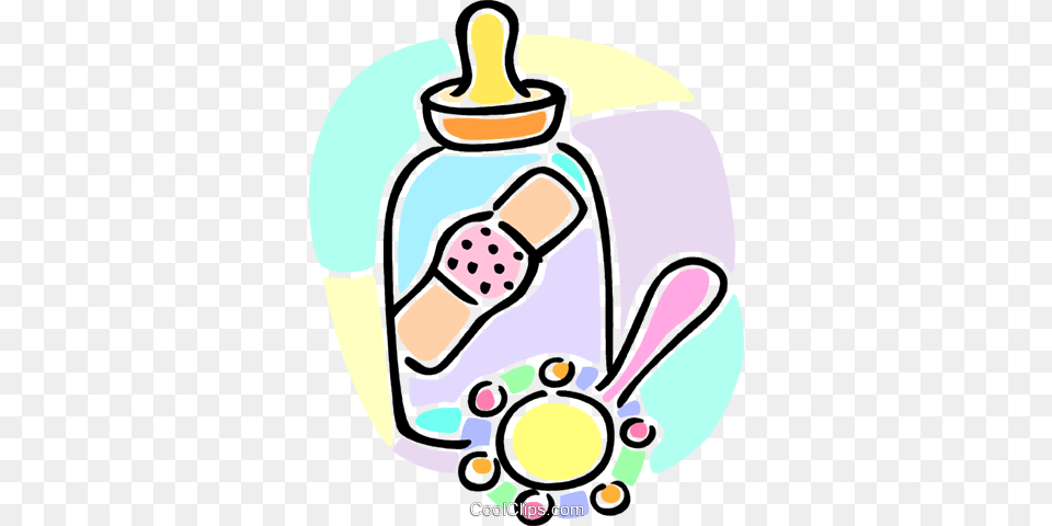 Baby Bottle With A Band Aid And A Rattle Royalty Vector Clip, People, Person, Jar, Cream Free Png Download