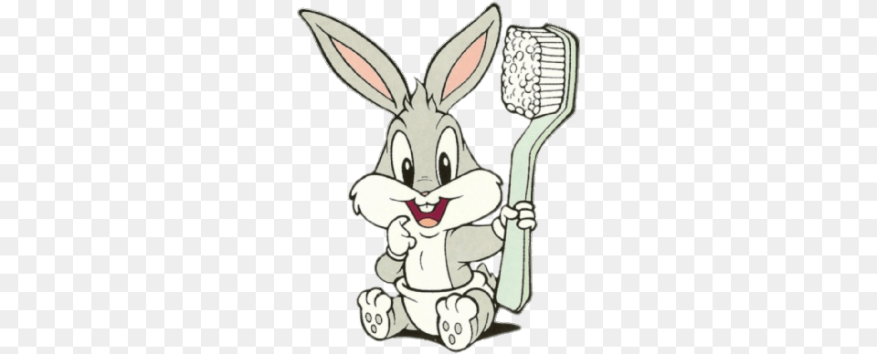 Baby Bugs Bunny Holding Giant Toothbrush, Brush, Device, Tool Png Image