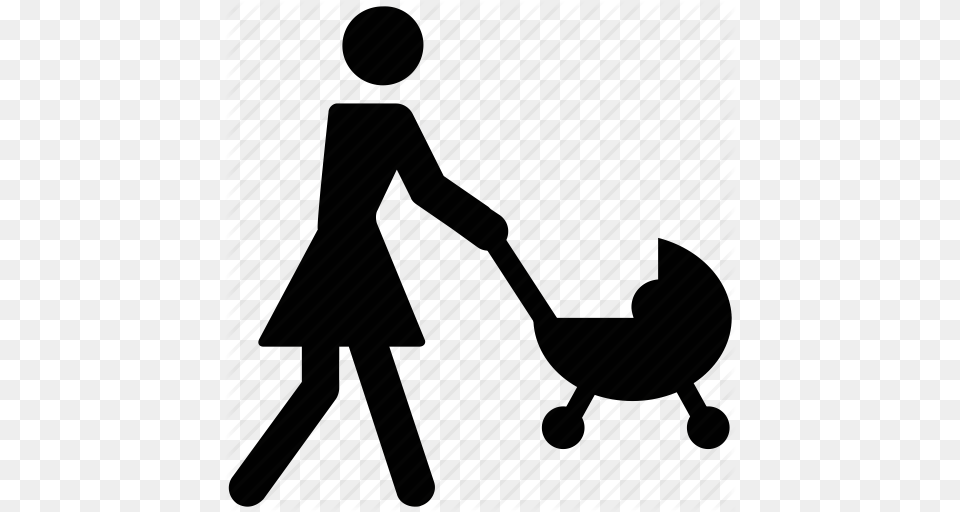Baby Cart Baby With Mom Mother Outing Walking Woman Icon, Person, Silhouette, Furniture Free Png Download