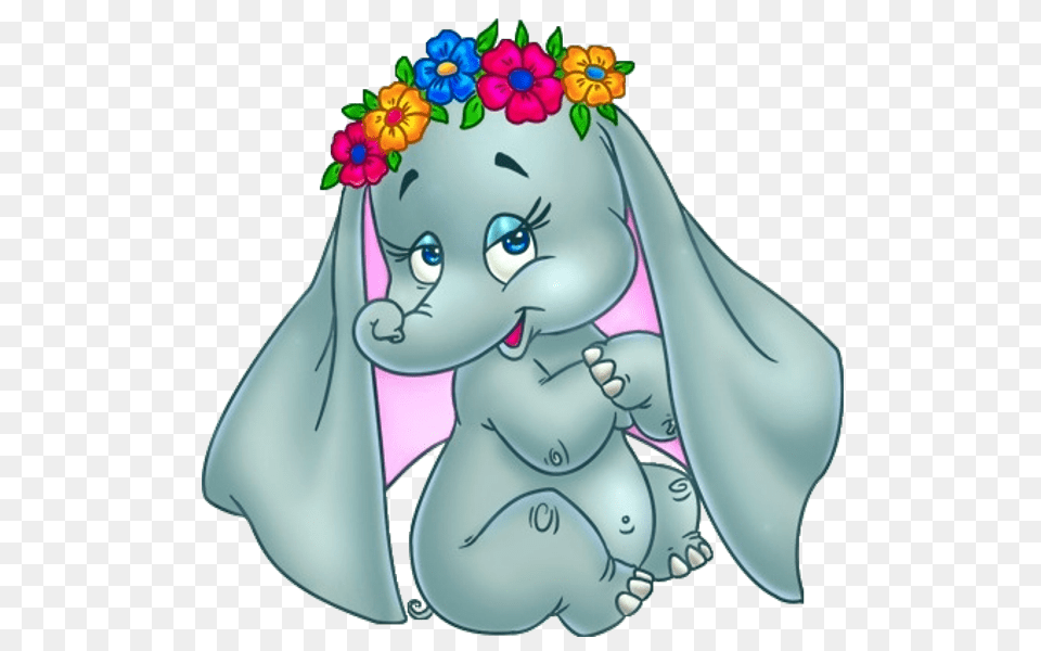 Baby Cartoon Elephants With Flowers Clip Art Images All Images Are, Comics, Book, Publication, Face Free Png