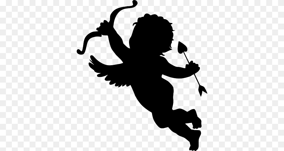 Baby Cupid With Bow And Arrow, Silhouette, Person, Head Free Png Download