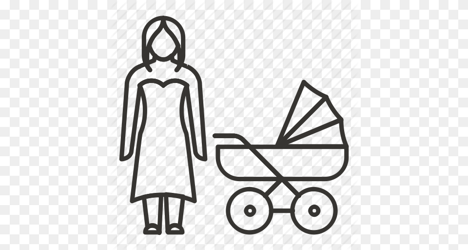 Baby Family Mom Mother Newborn Stroller Walk Icon, Clothing, Coat, Gate, Bed Png Image