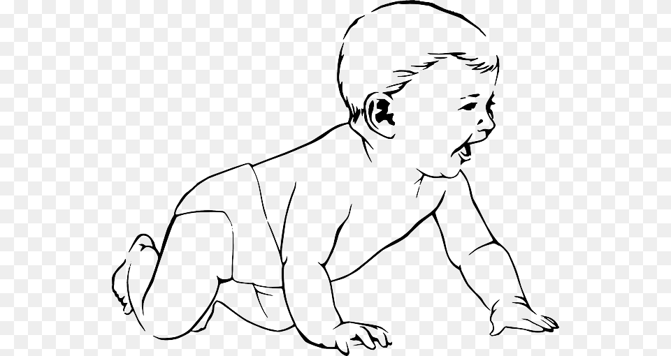 Baby Fox Silhouette Crawling Baby Clipart Black And White, Art, Face, Head, Person Png