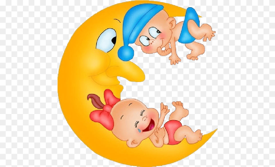 Baby Girl And Boy On Moon Cartoon Clip Art Images Sleeping Baby Clipart Moon, Face, Head, Person Png