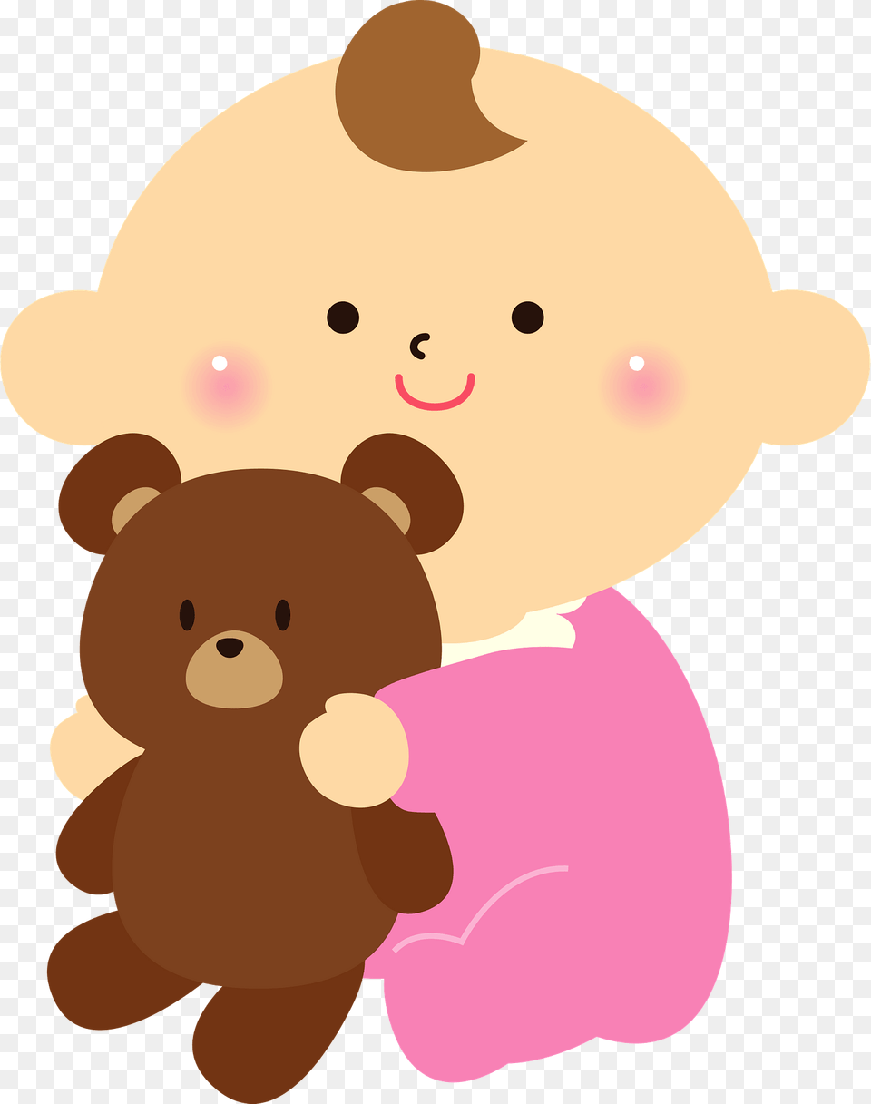 Baby Girl With Teddy Bear Clipart, Animal, Mammal, Wildlife, Toy Png Image