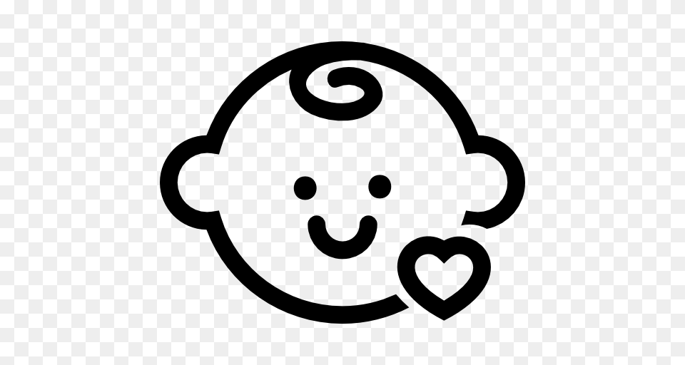 Baby Head With A Small Heart Outline, Stencil Png